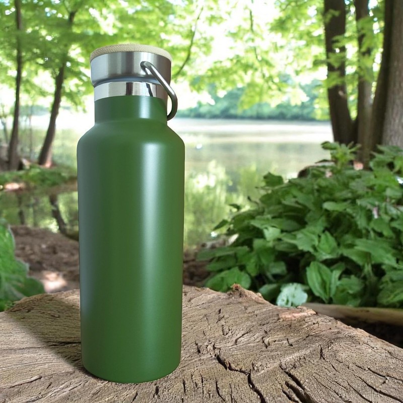                  Termos Personalizat Capac Bambus Inox Kaki Logo Companie
               