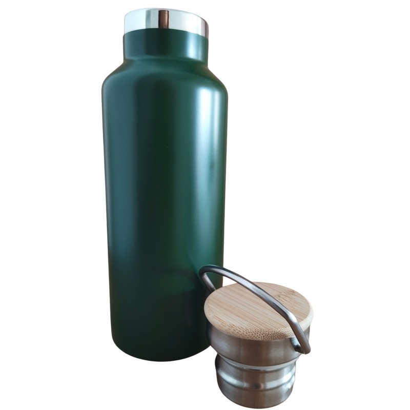 Termos Personalizat Capac Bambus Inox Verde Logo Companie