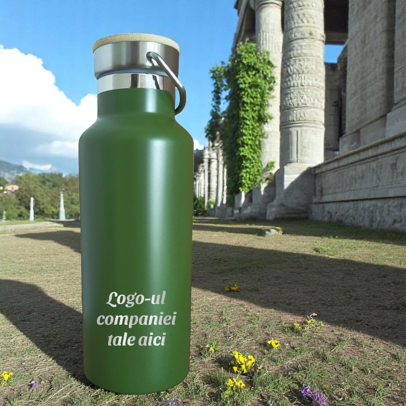                  Termos Personalizat Capac Bambus Inox Kaki Logo Companie
               