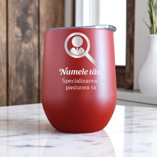 Termos Personalizat Pahar de Vin cu Capac Inox Rosu Simbol Nume Functie