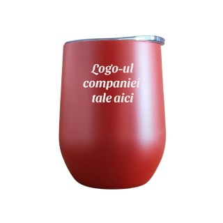 Termos Personalizat Pahar de Vin cu Capac Inox Rosu Logo Companie