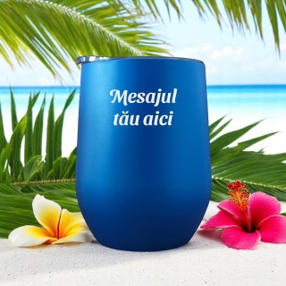 Termos Personalizat Pahar de Vin cu Capac Inox Albastru cu Mesajul Tau