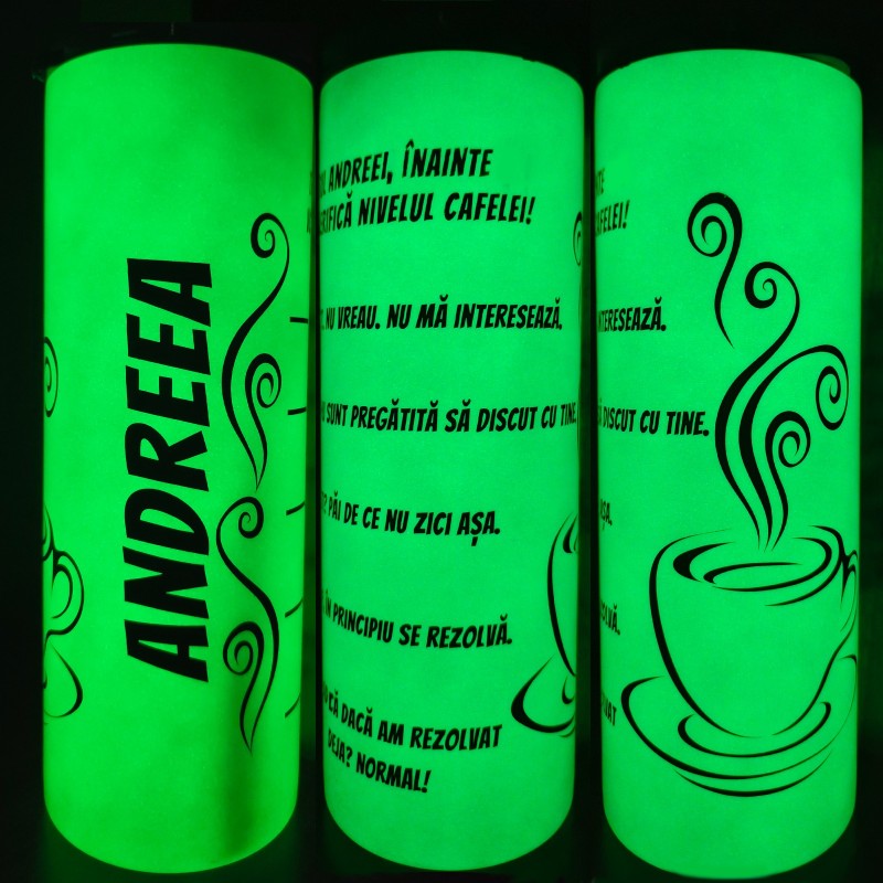                  Termos Personalizat Fosforescent Alb Verde Mesajul tau
               