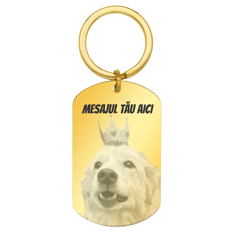 Breloc Personalizat Army Inox Auriu Poza si Mesaj