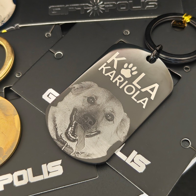 Breloc Personalizat Army Inox Negru Poza si Mesaj