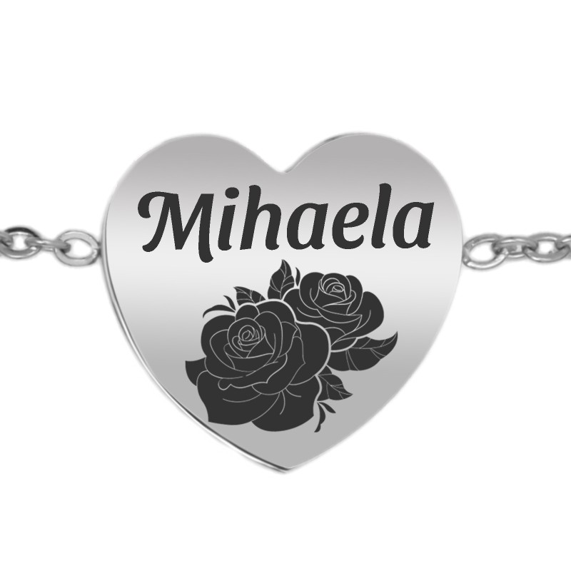 Bratara de Picior Personalizata Inima Inox Argintiu Nume Floare