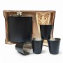 Set Cadou Pahare si Sticla de buzunar Personalizata Inox Negru Tava 200ml Cum Vrei Tu