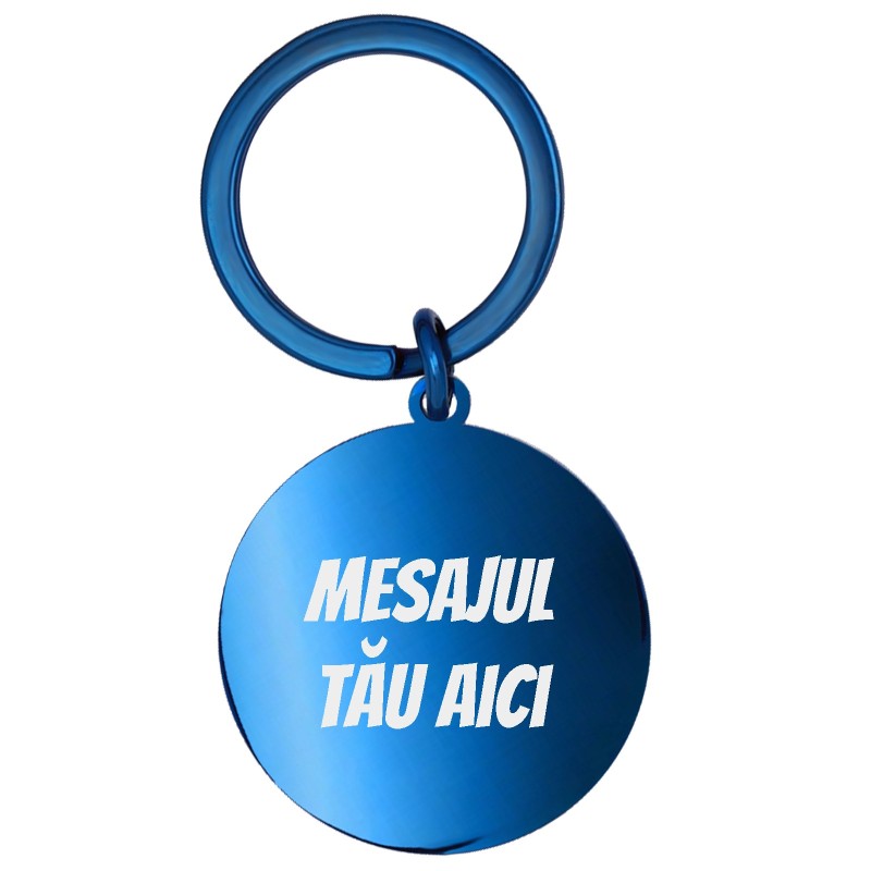 Breloc Personalizat Banut Inox Albastru Mesajul Tau