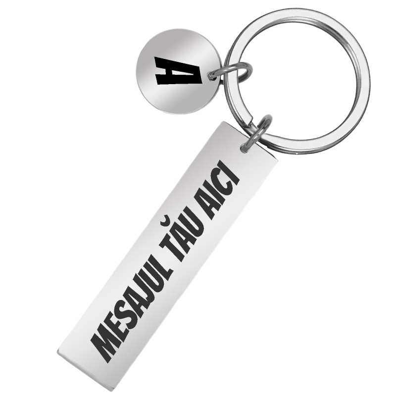Breloc Personalizat Placuta Banut Inox Argintiu Mesajul Tau si Initiala