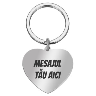 Breloc Personalizat Inima Mica Inox Argintiu Mesajul Tau