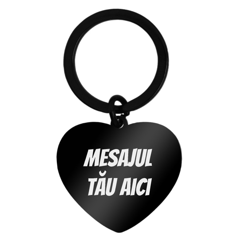 Breloc Personalizat Inima Mica Inox Negru Mesajul Tau