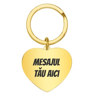Breloc Personalizat Inima Mica Inox Auriu Mesajul Tau