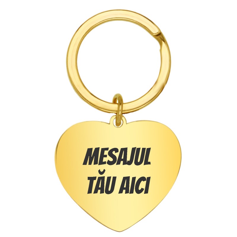 Breloc Personalizat Inima Mica Inox Auriu Mesajul Tau