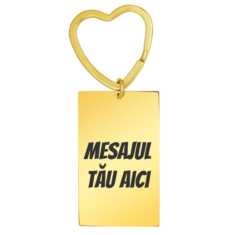Breloc Personalizat Dreptunghi Inox Auriu Mesajul Tau