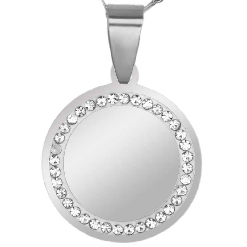                  Colier Personalizat Rotund Pietre Inox Argintiu Poza si Mesaj
               