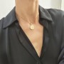 Colier Personalizat Rotund Pietre Inox Auriu Poza si Mesaj