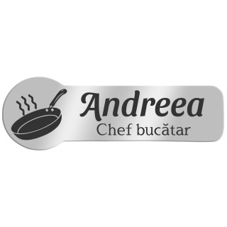 Ecuson Personalizat Zoom Inox Argintiu Nume Bucatar Cofetar