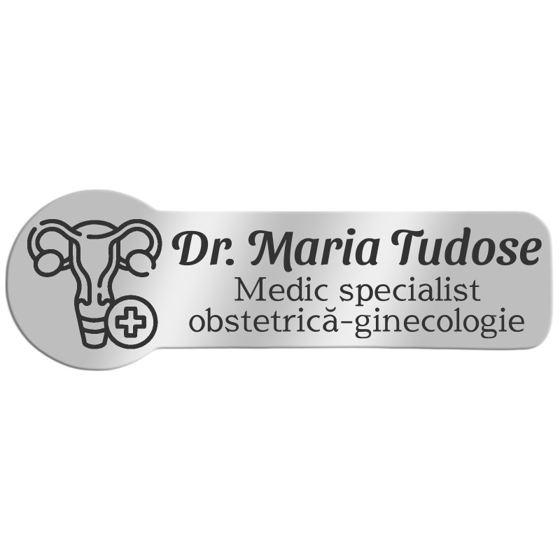Ecuson Personalizat Zoom Inox Argintiu Nume Doctor Ginecolog