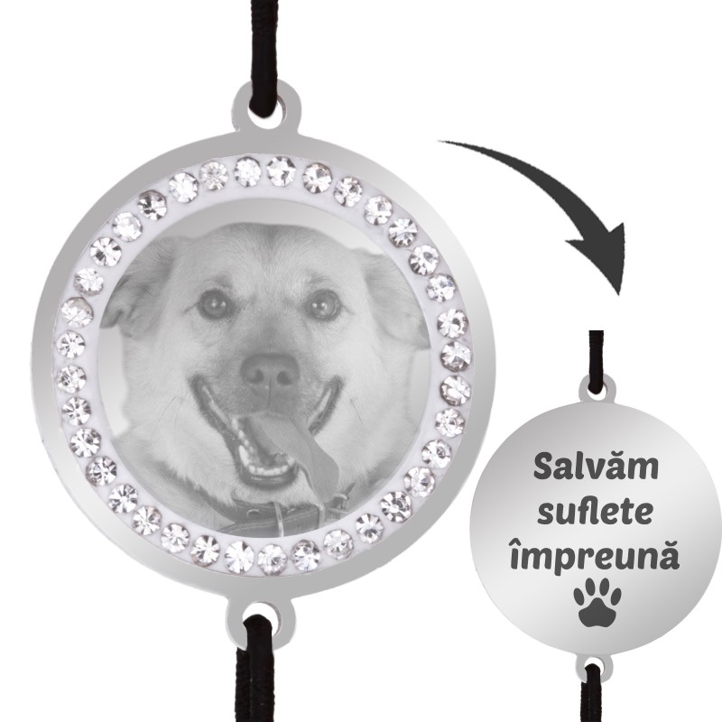                  Bratara personalizata Elastic Negru Rotund Pietre Inox Argintiu Costi Kola Kariola
               