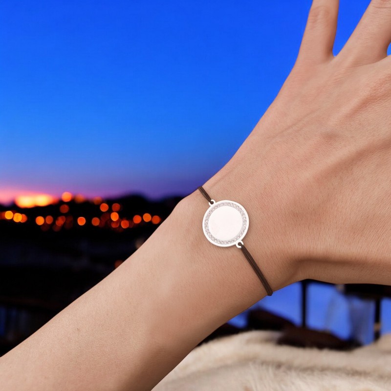                  Bratara personalizata Elastic Negru Rotund Pietre Inox Argintiu Costi Kola Kariola
               