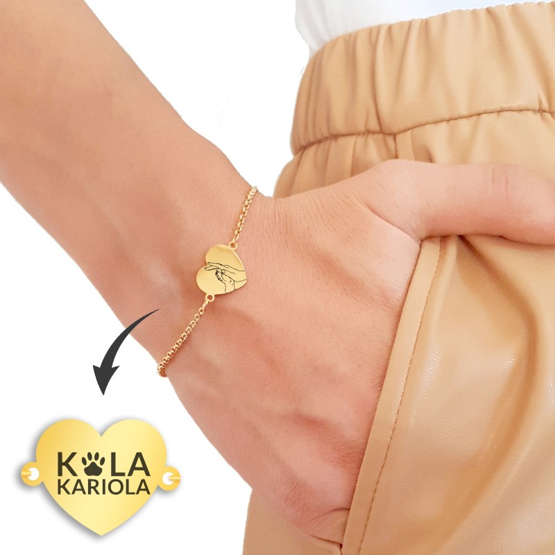                  Bratara Personalizata Lantisor Inima Inox Auriu Iubitor de Animale Kola Kariola
               