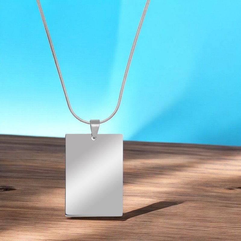                  Colier Personalizat Dreptunghi Inox Argintiu Latisor Tub Poza si Mesaj
               