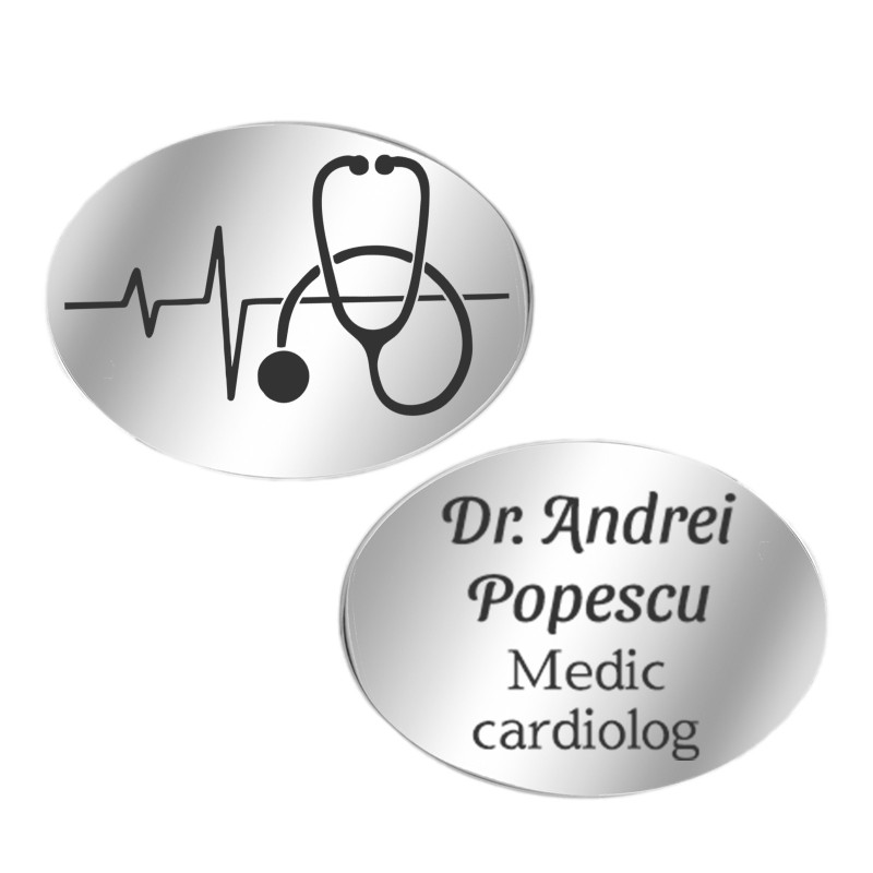 Butoni personalizati Oval Inox Argintiu Doctori