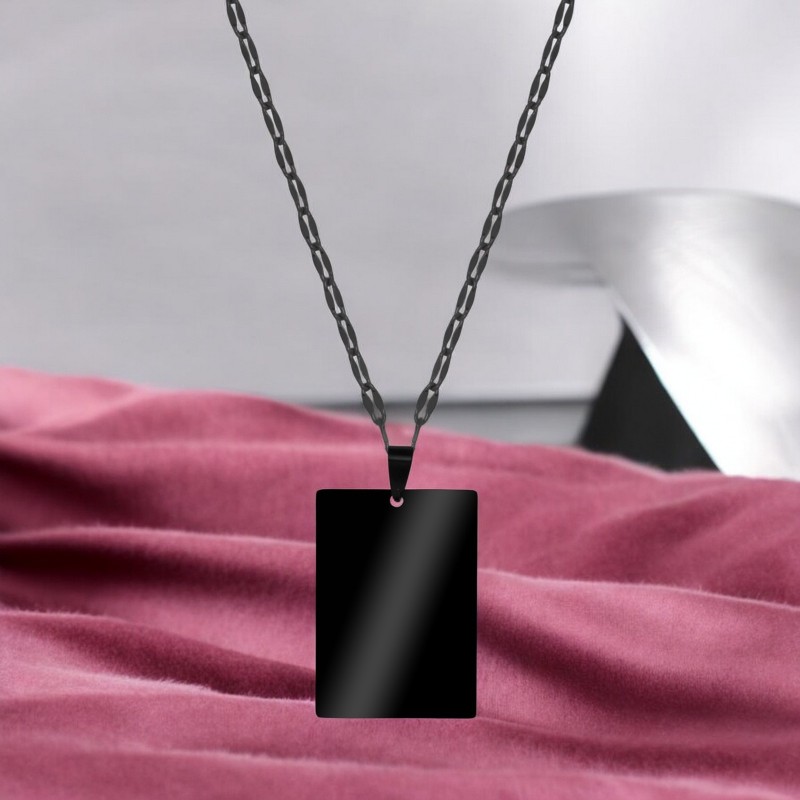                  Colier Personalizat Dreptunghi Inox Negru Poza si Mesaj
               