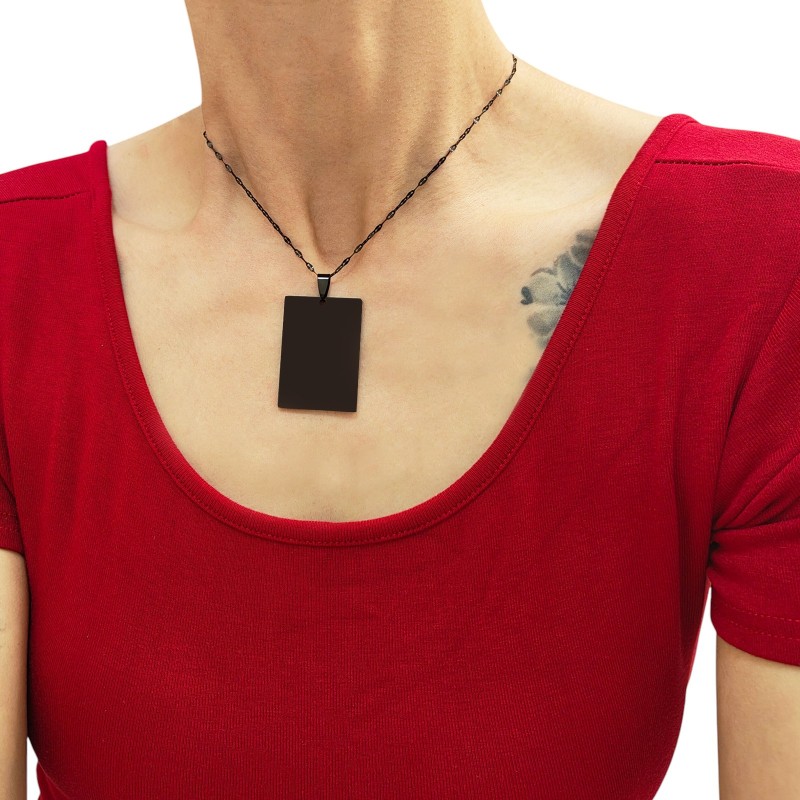                  Colier Personalizat Dreptunghi Inox Negru Poza si Mesaj
               