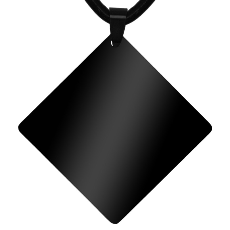 Colier Personalizat Romb Inox Negru Piele Poza si Mesaj