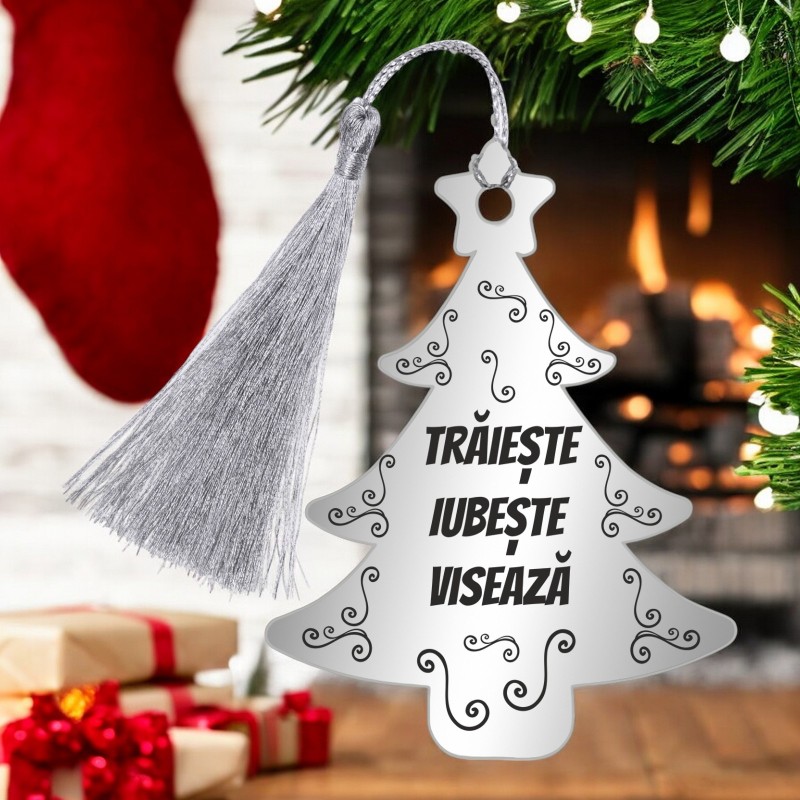 Decoratiune Personalizata Craciun Brad Inox Argintiu Urare