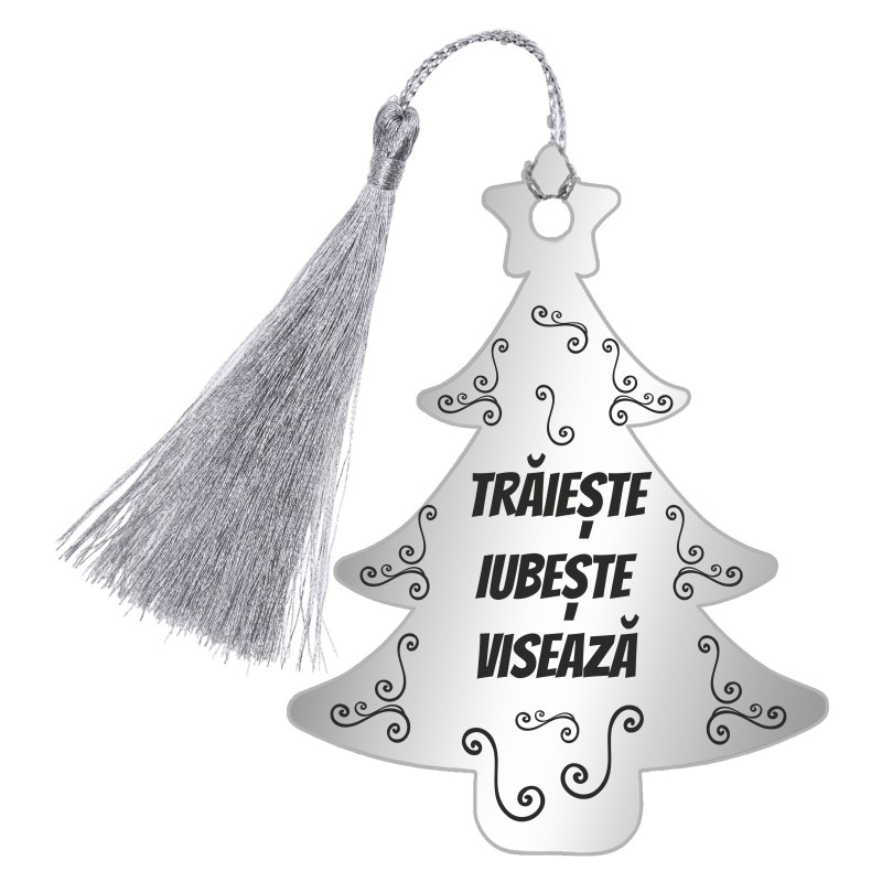 Decoratiune Personalizata Craciun Brad Inox Argintiu Urare