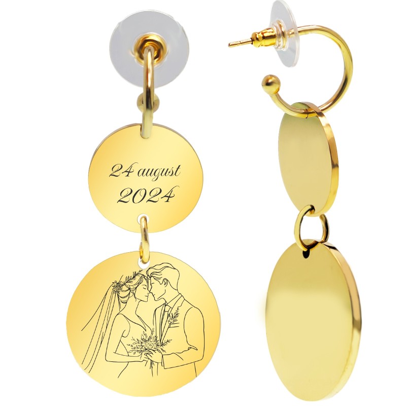                  Cercei personalizati Banuti Inox Auriu Nunta Botez
               