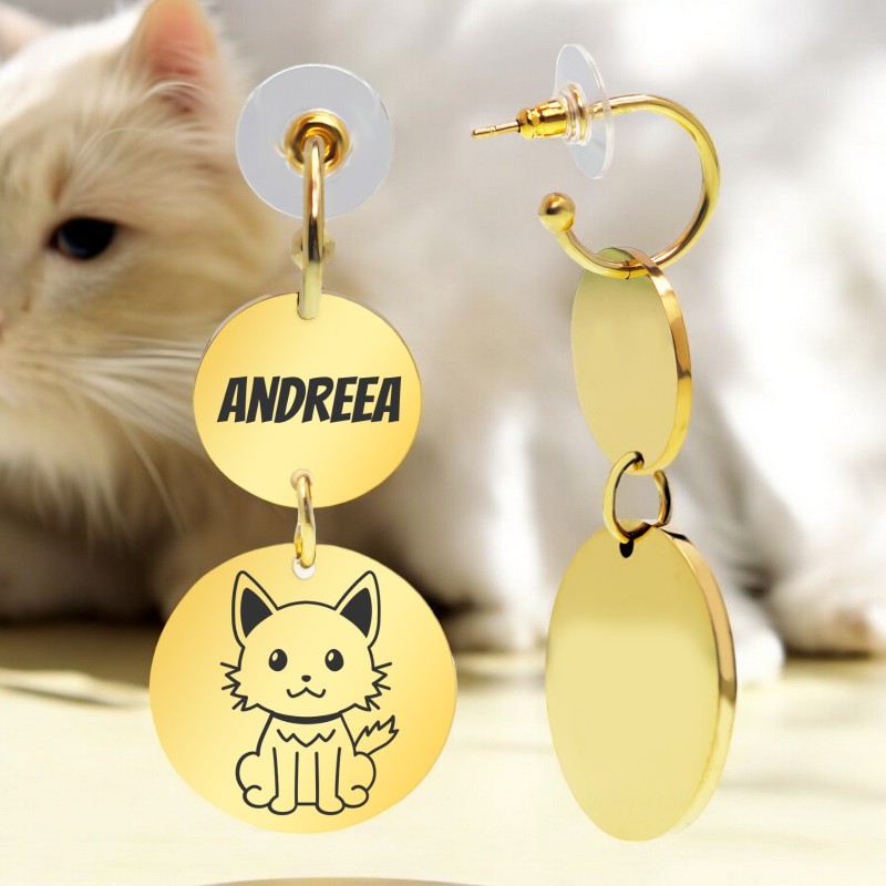                  Cercei personalizati Banuti Inox Auriu Animalut de companie
               