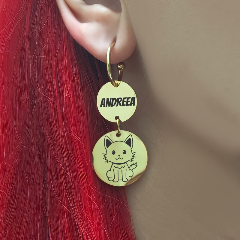                  Cercei personalizati Banuti Inox Auriu Animalut de companie
               