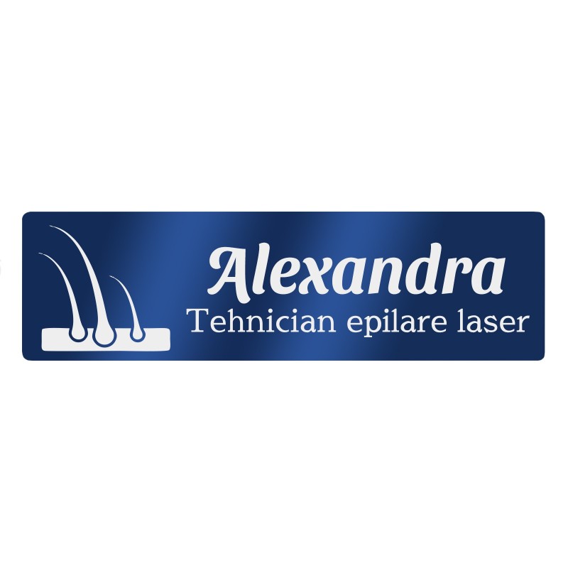                  Ecuson Personalizat Inox Albastru Nume Tehnician Salon Infrumusetare
               
