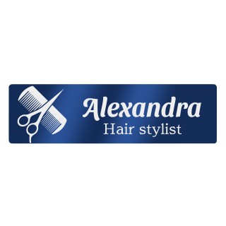 Ecuson Personalizat Inox Albastru Nume Hair Stylist Frizerie