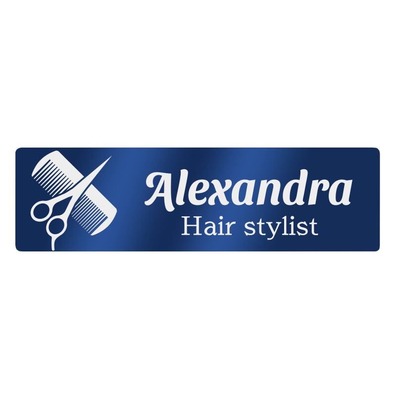                  Ecuson Personalizat Inox Albastru Nume Hair Stylist Frizerie
               