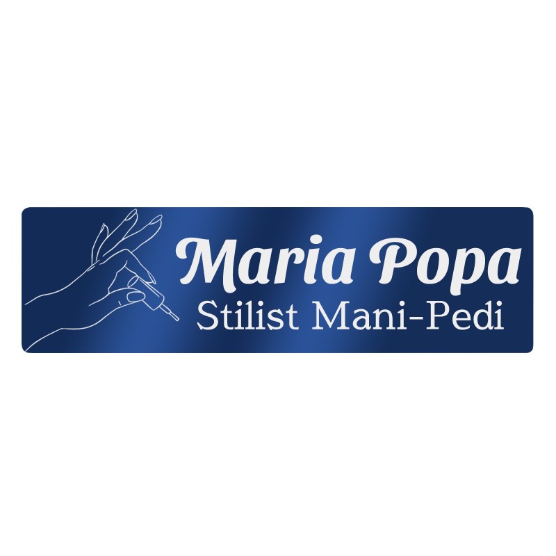 Ecuson Personalizat Inox Albastru Nume Stilist Manichiura Pedichiura