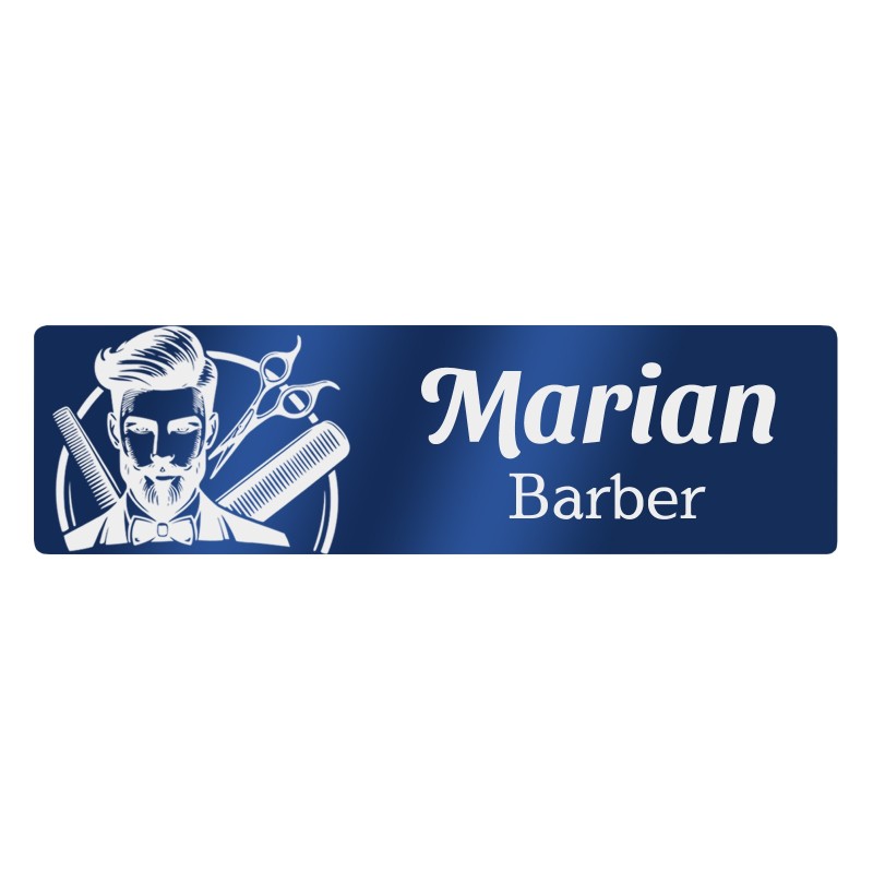 Ecuson Personalizat Inox Albastru Nume Barber