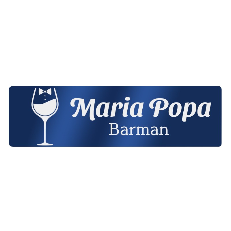 Ecuson Personalizat Inox Albastru Nume Barman