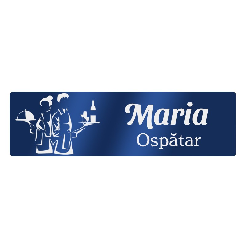 Ecuson Personalizat Inox Albastru Nume Ospatar