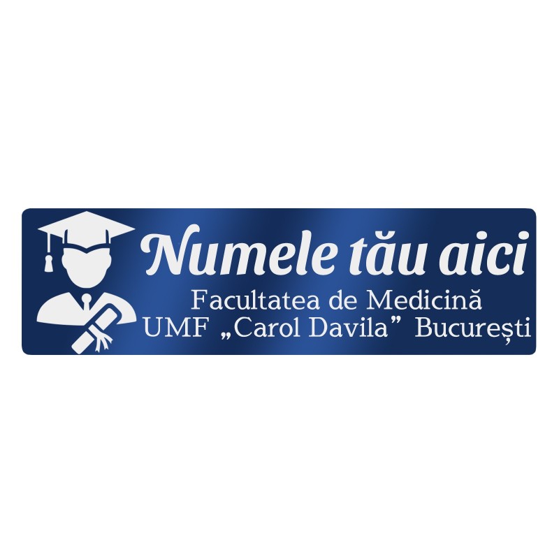                  Ecuson Personalizat Inox Albastru Nume Absolvent si Institutie
               