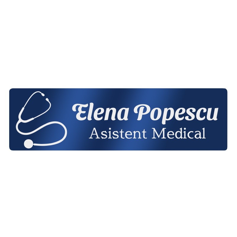                  Ecuson Personalizat Inox Albastru Nume Asistent Medical
               
