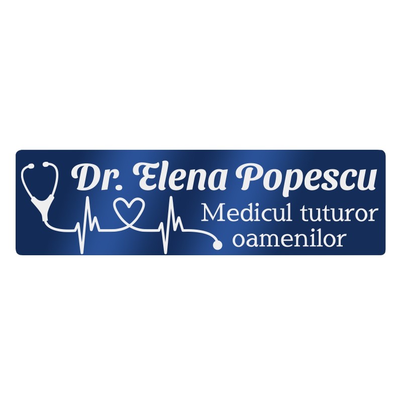                  Ecuson Personalizat Inox Albastru Nume Doctor Stetoscop
               