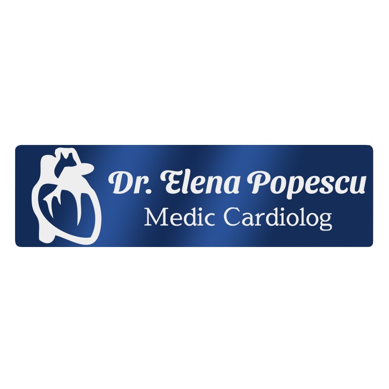 Ecuson Personalizat Inox Albastru Nume Doctor Cardiolog