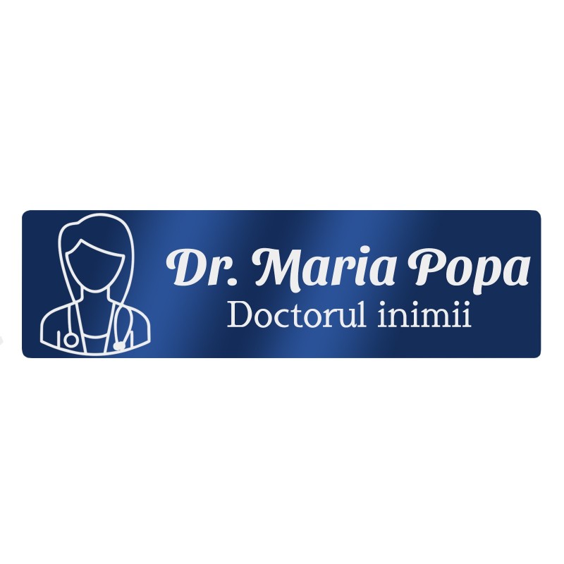 Ecuson Personalizat Inox Albastru Nume Doctorul Inimii