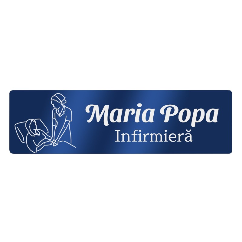                  Ecuson Personalizat Inox Albastru Nume Infirmiera
               