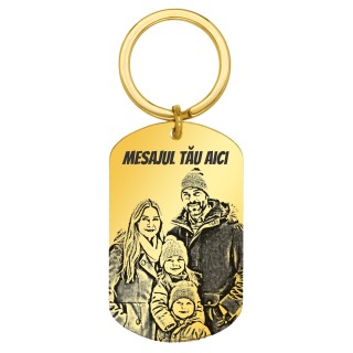 Breloc Personalizat Army Inox Auriu Poza si Mesaj