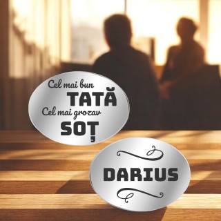 Butoni personalizati Oval Inox Argintiu Dedicatie